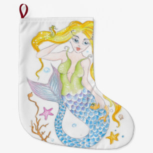 Cute Blonde Mermaid Large Christmas Stocking