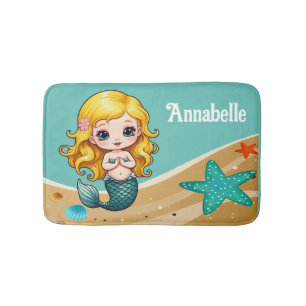 Cute Blonde Mermaid Personalize Bath Mat