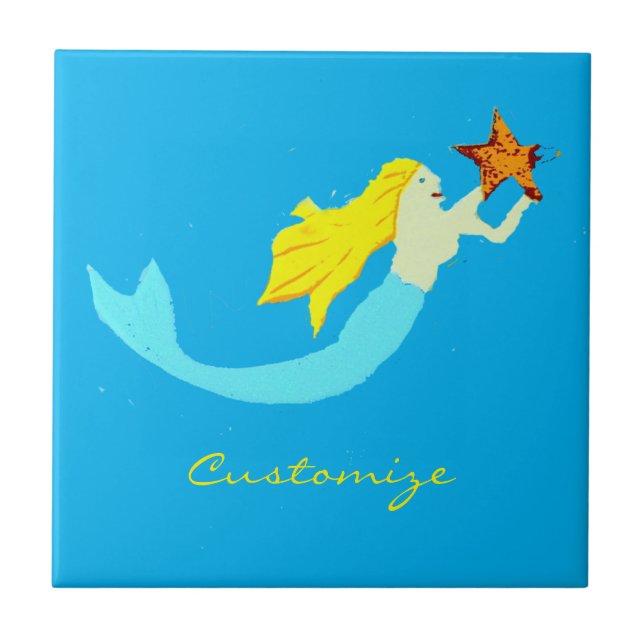 Cute Blonde Mermaid with Star Thunder_Cove Tile (Front)