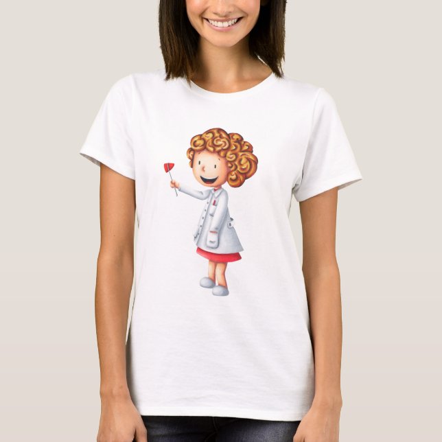 Cute Blonde Nurse Illustrated T-Shirt (Front)