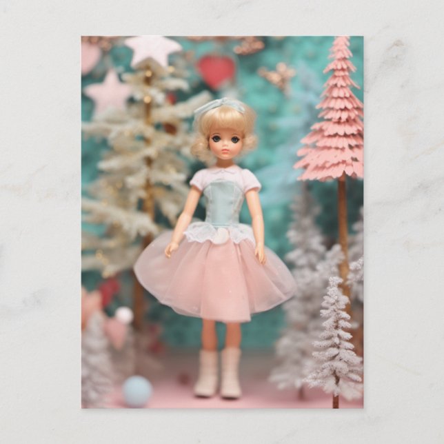 Cute Blonde Pastel Retro Christmas Doll Postcard (Front)