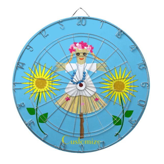 Cute Blonde Pigtails Scarecrow Dartboard (Front)
