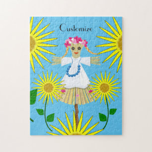 Cute Blonde Pigtails Scarecrow Jigsaw Puzzle