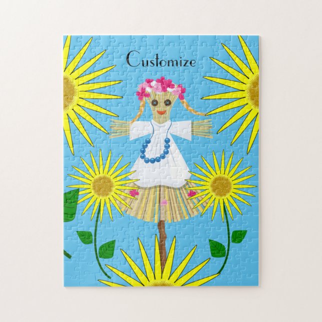 Cute Blonde Pigtails Scarecrow Jigsaw Puzzle (Vertical)