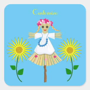 Cute Blonde Pigtails Scarecrow  Square Sticker