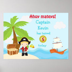 Cute Blonde Pirate Boy Birthday Party Poster
