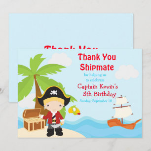 Cute Blonde Pirate Boy Birthday Party Thank You Card
