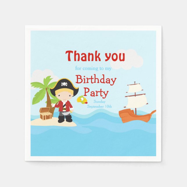 Cute Blonde Pirate Boy in Red Birthday Napkin (Front)