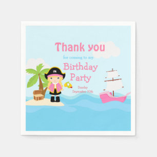 Cute Blonde Pirate Girl in Pink Birthday Party Napkin