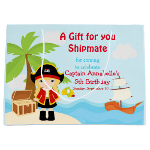 Cute Blonde Pirate Girl in Red Birthday Large Gift Bag