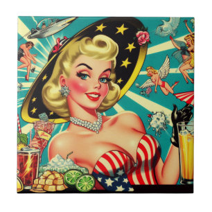 Cute Blonde Vintage Girl Tile