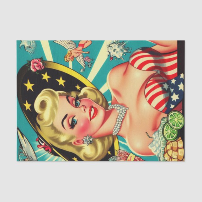 Cute Blonde Vintage Girl Tissue Paper (Front)