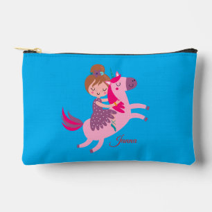 Cute Blondie Haired Girl Riding on a Unicorn Accessory Pouch