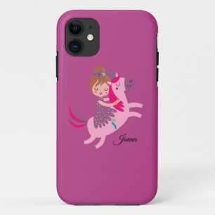Cute Blondie Haired Girl Riding on a Unicorn iPhone 11 Case