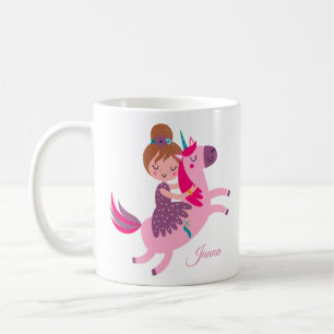 Cute Blondie Haired Girl Riding on a Unicorn Coffee Mug