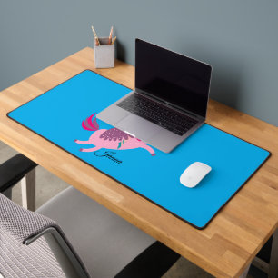 Cute Blondie Haired Girl Riding on a Unicorn Desk Mat