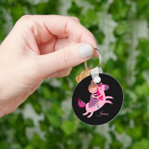 Cute Blondie Haired Girl Riding on a Unicorn Key Ring