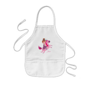 Cute Blondie Haired Girl Riding on a Unicorn Kids Apron