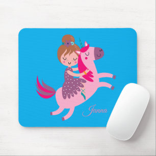 Cute Blondie Haired Girl Riding on a Unicorn Mouse Mat