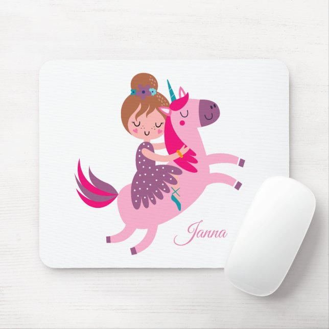 Cute Blondie Haired Girl Riding on a Unicorn Mouse Mat (With Mouse)