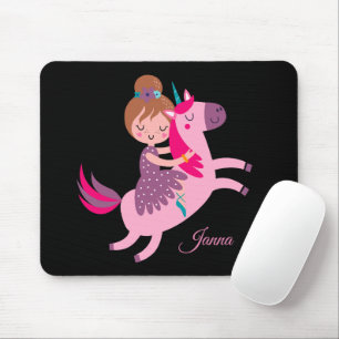 Cute Blondie Haired Girl Riding on a Unicorn Mouse Mat