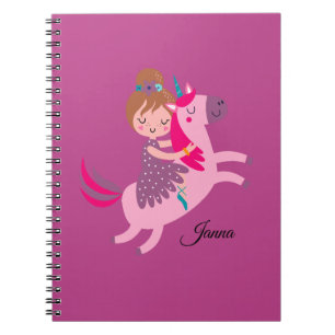 Cute Blondie Haired Girl Riding on a Unicorn Notebook