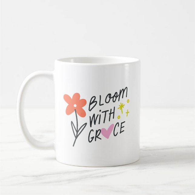 Cute Bloom With Grace Hand Drawn Red Flower Pink Coffee Mug (Left)