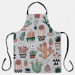 Cute Blooming Cactuses: Hand-Drawn Pattern Apron