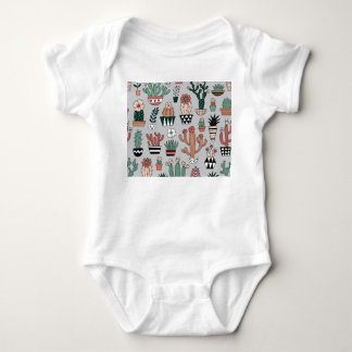Cute Blooming Cactuses: Hand-Drawn Pattern Baby Bodysuit