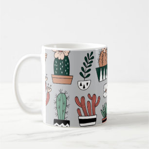 Cute Blooming Cactuses: Hand-Drawn Pattern Coffee Mug