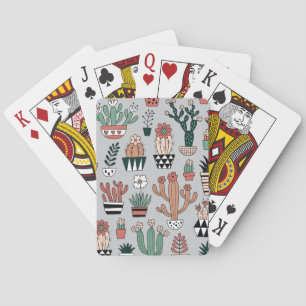 Cute Blooming Cactuses: Hand-Drawn Pattern Playing Cards