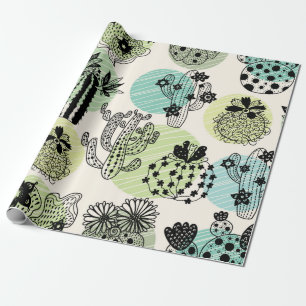 Cute blooming cactuses. Hand drawn seamless patter Wrapping Paper