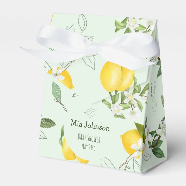 Cute Blooming Lemons Watercolor Baby Shower Favour Box (Front Side)
