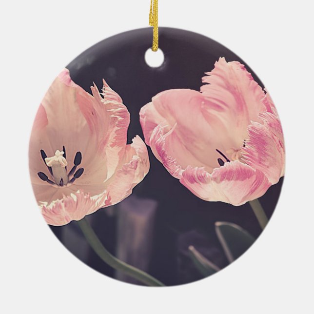 Cute Blooming Tulips -Personalised Ceramic Tree Decoration (Back)