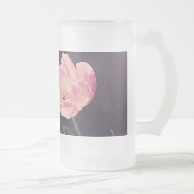 Cute Blooming Tulips -Personalised Frosted Glass Beer Mug (Right)