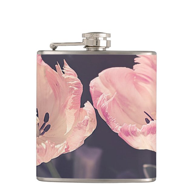 Cute Blooming Tulips -Personalised Hip Flask (Front)