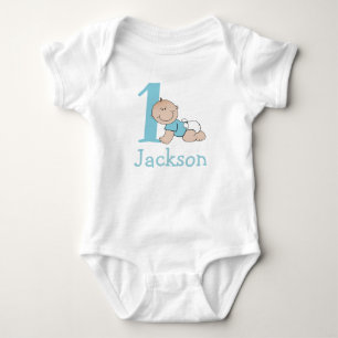 Cute Blue 1st Birthday Baby Bodysuit