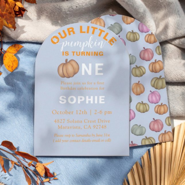 Cute Blue 1st Birthday | Our little Pumpkin Invitation (Creator Uploaded)