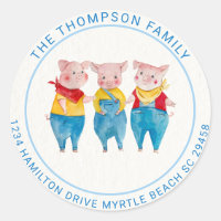 Cute Blue 3 Little Pigs Baby Shower Address