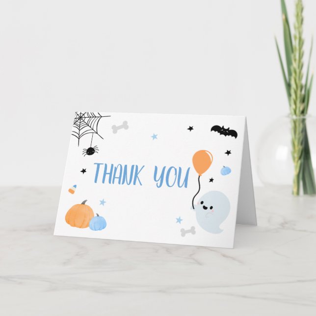 Cute Blue A Little Boo Baby Shower  Thank You Card (Front)