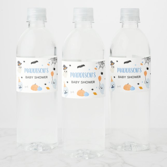 Cute Blue A Little Boo Baby Shower  Water Bottle Label (Bottles)