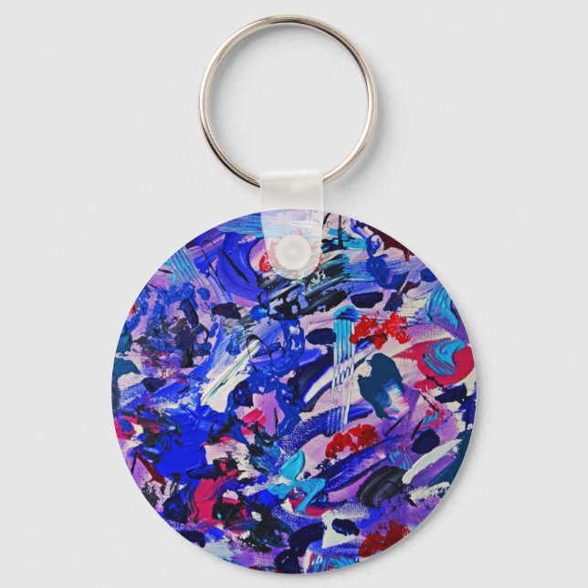 Cute blue abstract painting key ring (Front)