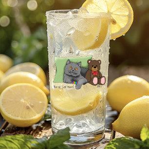 Cute Blue Adorable Grey Best Cat Mum Mother’s Day Glass