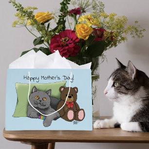 Cute Blue Adorable Grey Best Cat Mum Mother’s Day Large Gift Bag