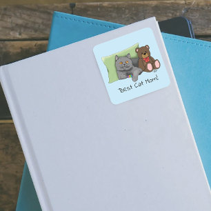 Cute Blue Adorable Grey Best Cat Mum Mother’s Day Square Sticker