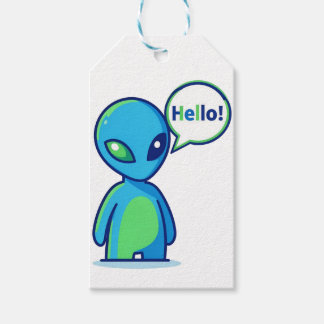Cute Blue Alien Saying Hello Gift Tags