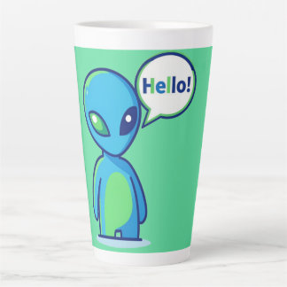 Cute Blue Alien Saying Hello Latte Mug