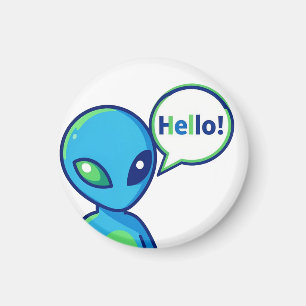 Cute Blue Alien Saying Hello Magnet