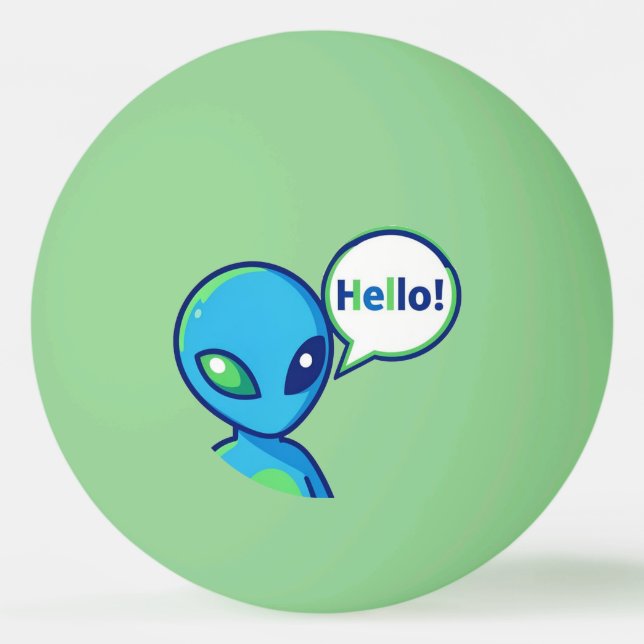 Cute Blue Alien Saying Hello Ping Pong Ball (Front)