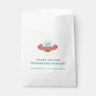 Cute Blue Alien Spaceship 1st Birthday Custom Favour Bags
